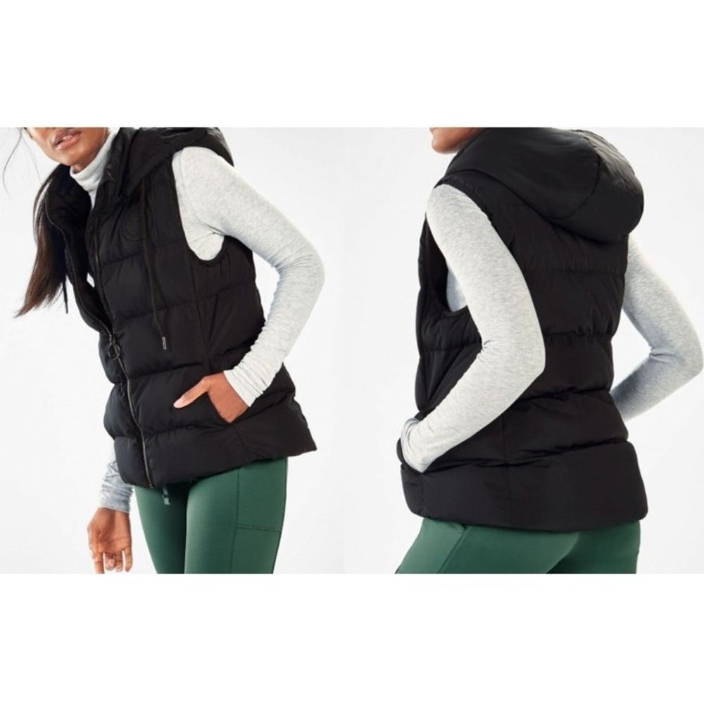 Fabletics Wander Puffer Vest Hooded Full Zip Sleeveless Black Womens Large